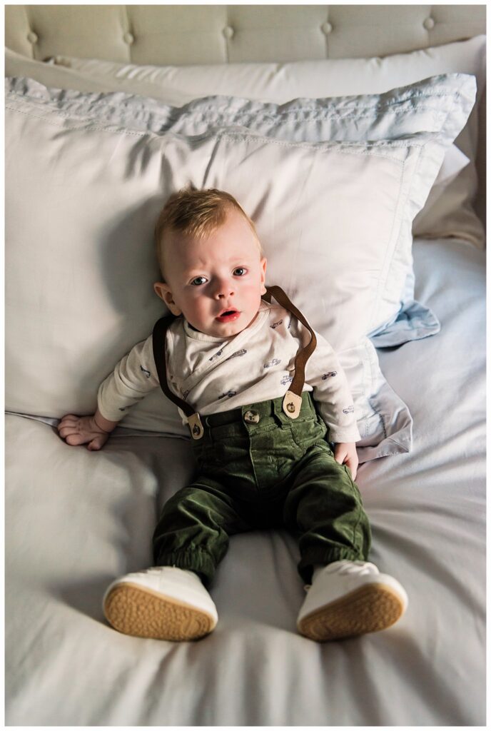 Rockville Centre In Home baby Photos green pants