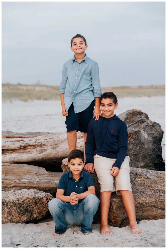 Lido Beach Family of 5 Photos boys on the jetty