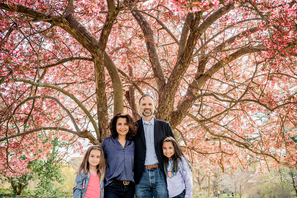 Planting Fields Family Photos pink blooming tree