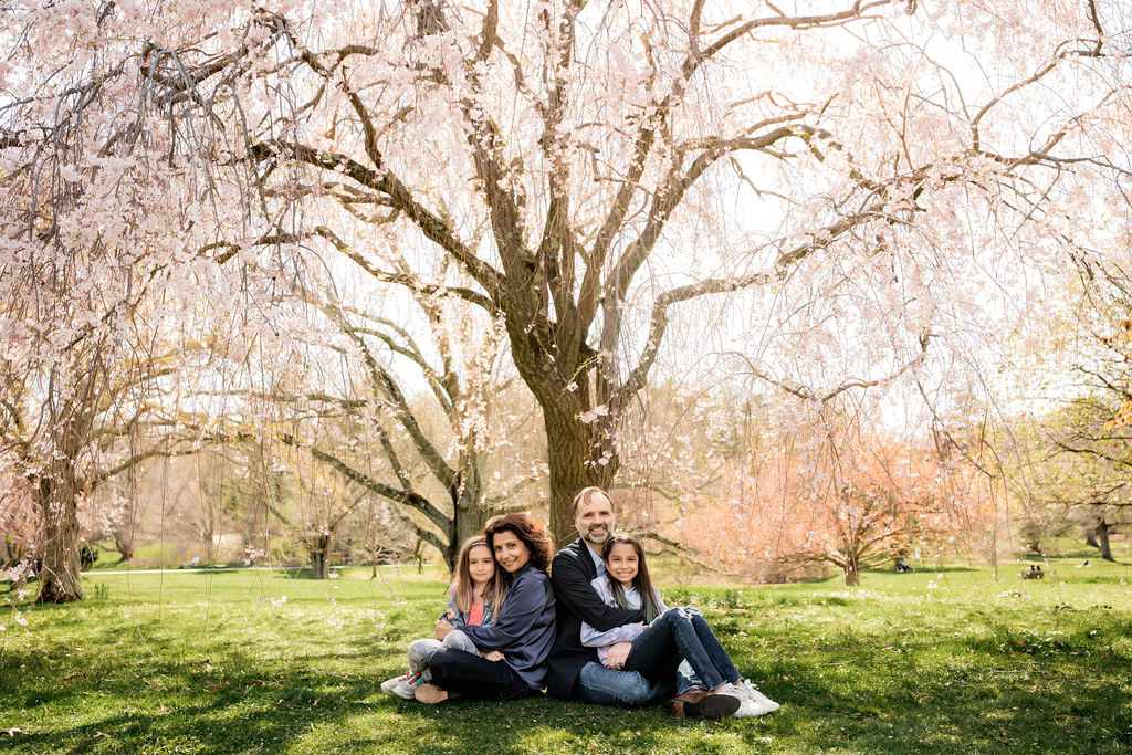 Planting Fields Family Photos pink tree blossoms