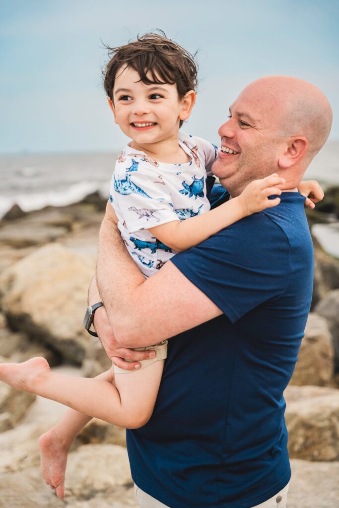 Oceanside Family Photos in Long Beach dad hug