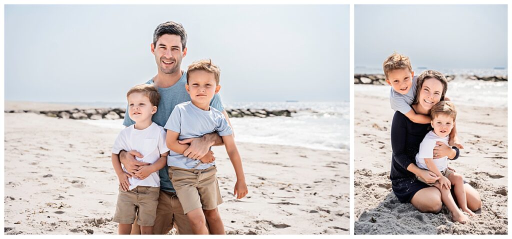 little boys on the beach with mom and dad blues