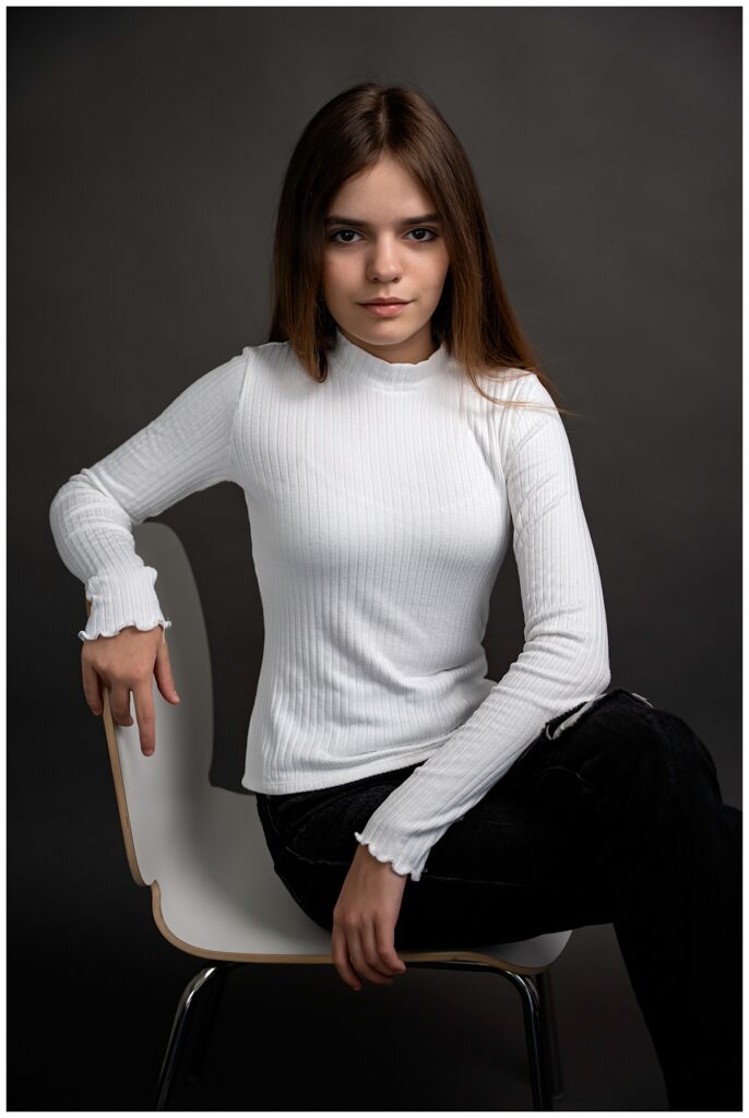 headshots for teenagers with dreams Long Island chair pose