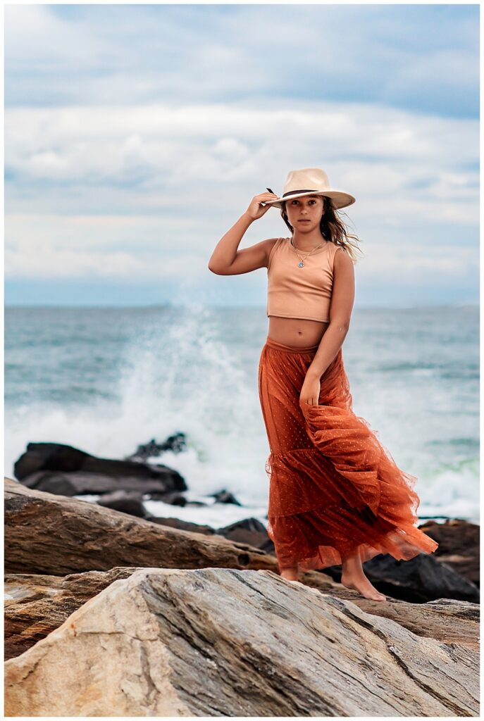 high end mother daughter portraits crashing waves