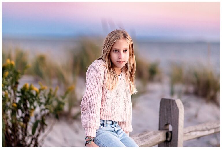Garden City Family of three beach photos pink sweater