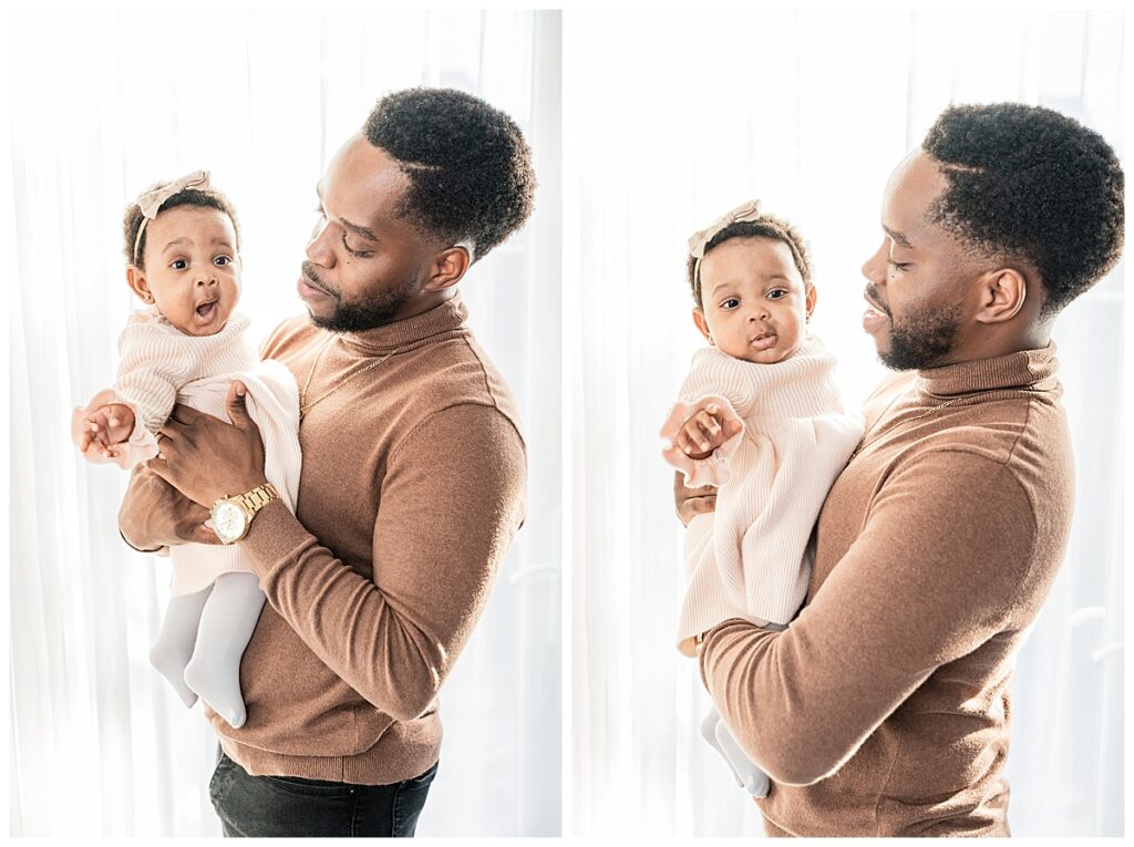 Long Island Studio High End Minimalist Family Portraits dad and baby