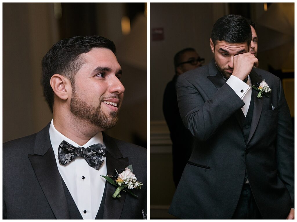 New York City November Wedding groom crying