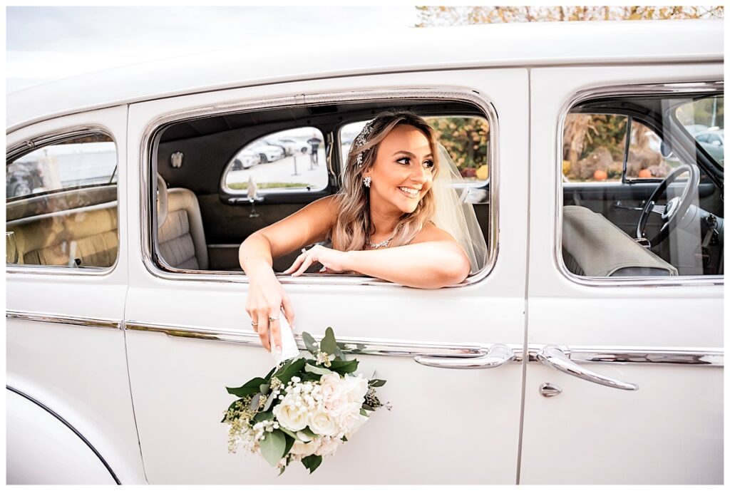 New York City November Wedding bride in rolls royce