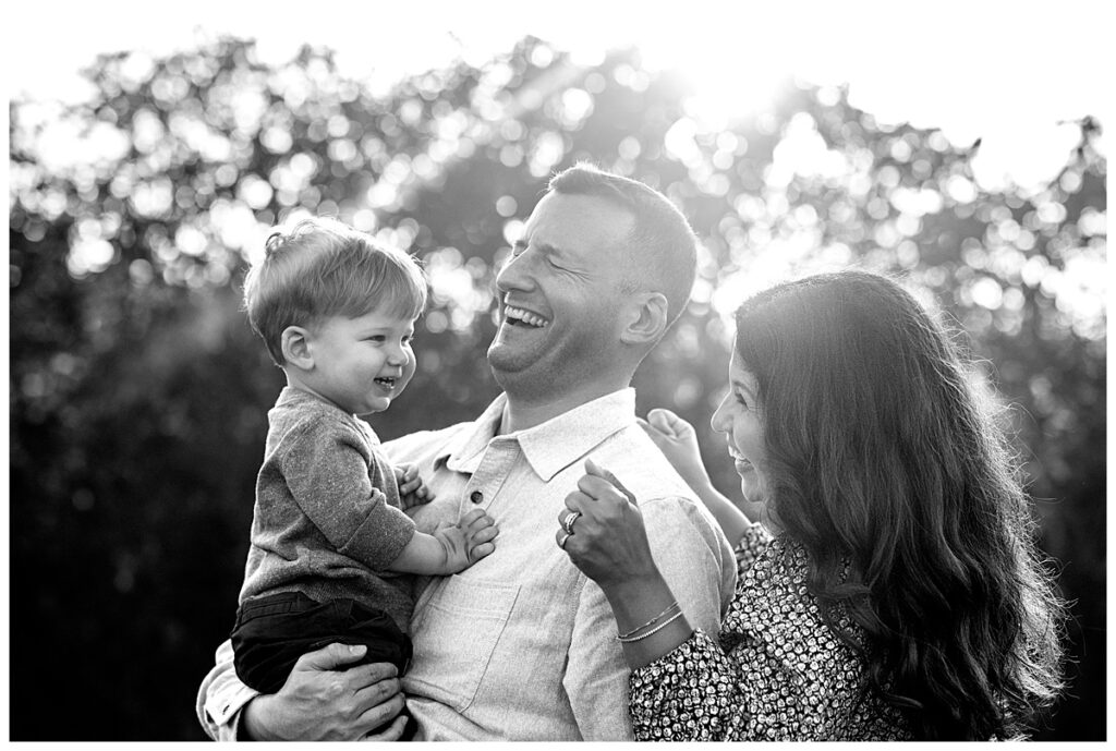 Playful Family Photos with Sweet Toddler black and white