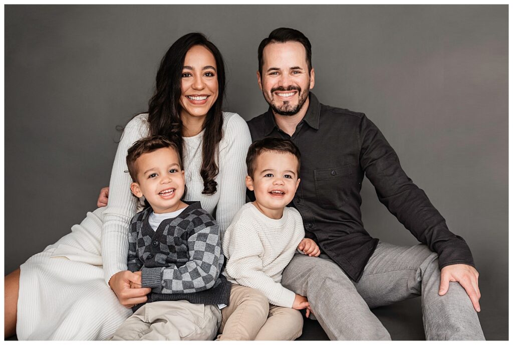 Sweet and Simple Family Photos in the Studio grey backdrop
