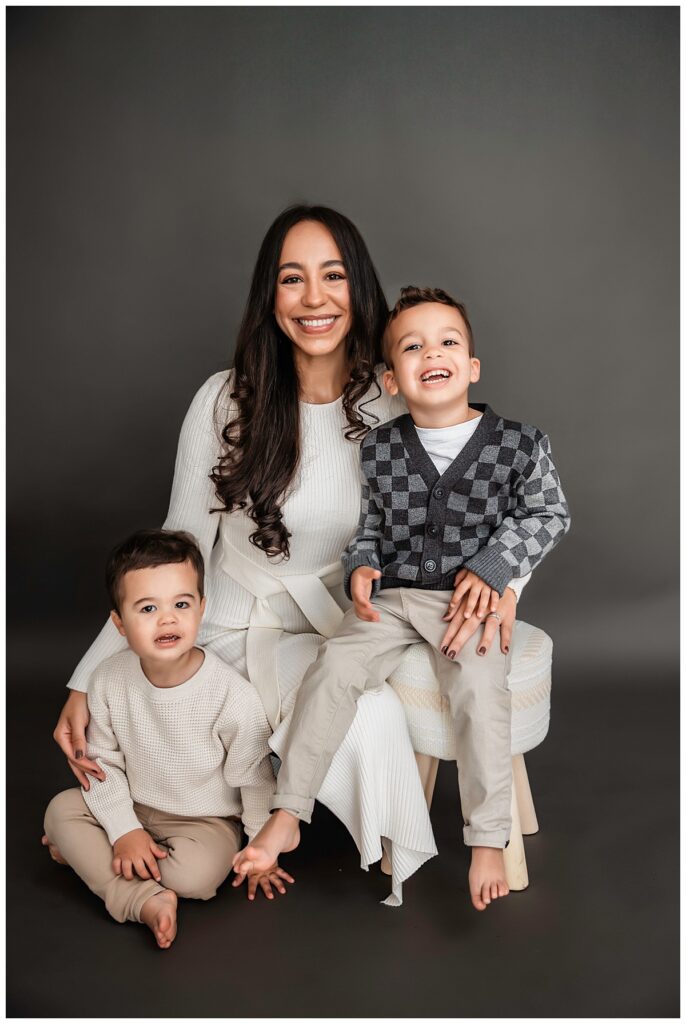 Sweet and Simple Family Photos in the Studio mom and her boys
