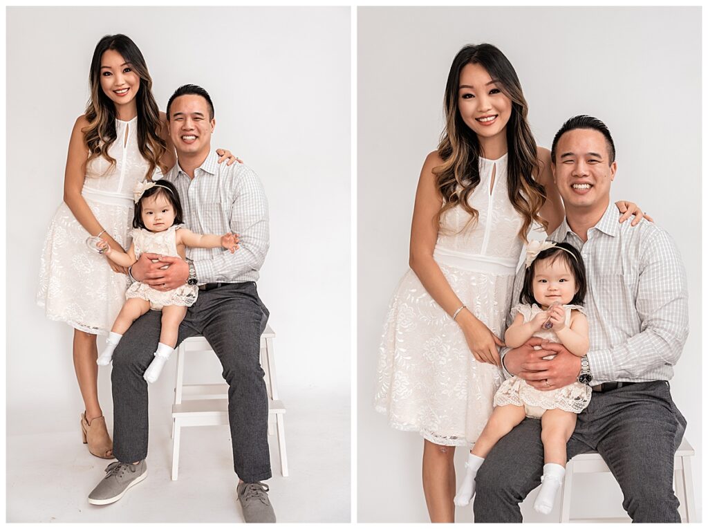 Light and Bright Family Photos in the Studio family of three
