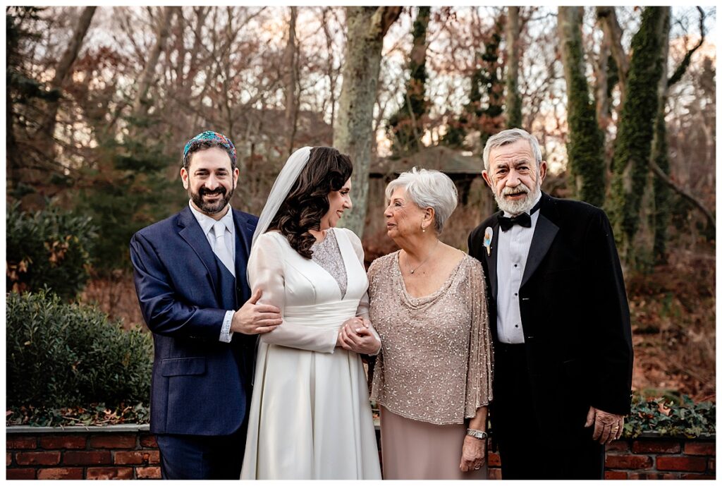 Warm and happy couple photos for cool december wedding grandma