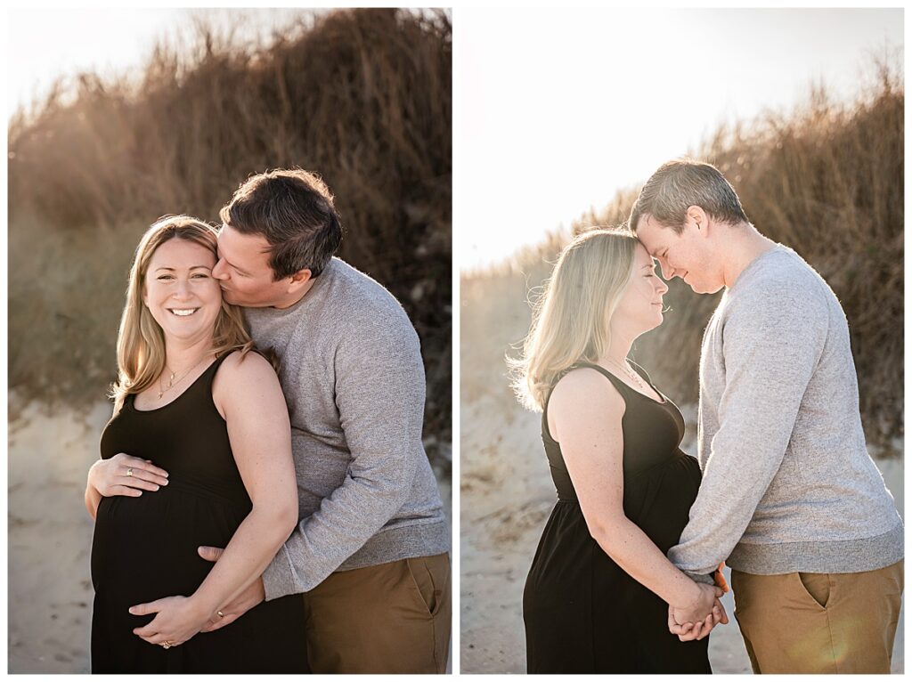 Natural and Breezy Sunset Maternity Photos on the Beach couple