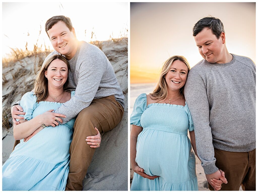 Natural and Breezy Sunset Maternity Photos on the Beach mom and dad
