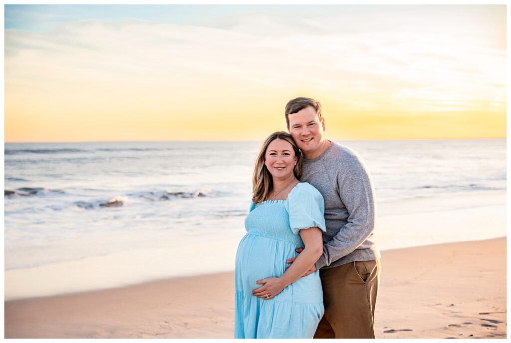 Natural and Breezy Sunset Maternity Photos on the Beach ocean
