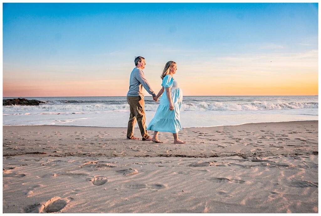 Natural and Breezy Sunset Maternity Photos on the Beach nature