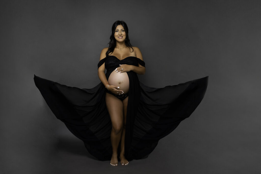 Dreamy Mommy and Me Maternity Photos in the Studio dramatic