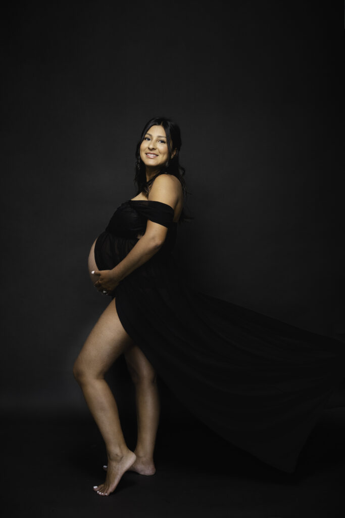 Dreamy Mommy and Me Maternity Photos in the Studio moody