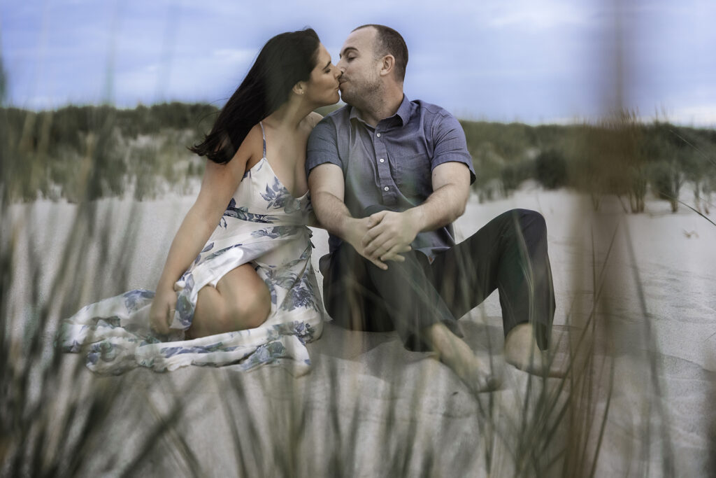 How to Create a Romantic Effect by Shooting Through engagement photo