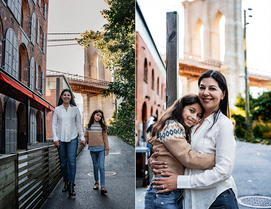 New York city family photos at Brooklyn Bridge mother and daughter