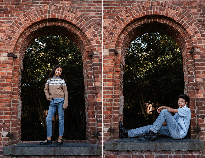 New York city family photos at Brooklyn Bridge arches