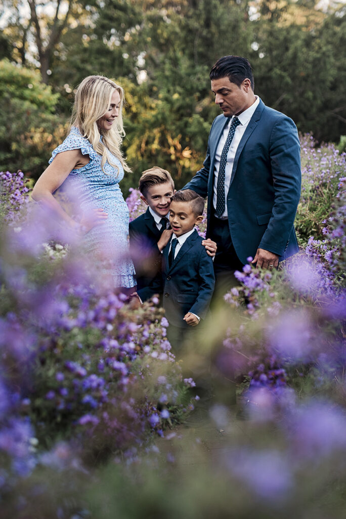 Long Island Communion Photographer purple flowers