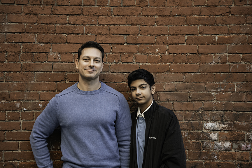 New York city family photos at Brooklyn Bridge dad and son