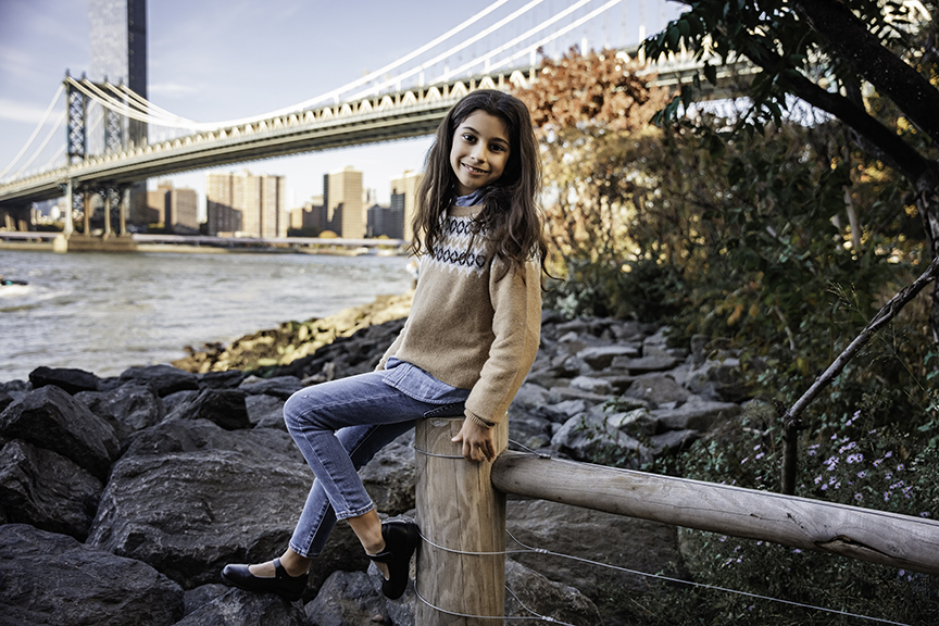 New York city family photos at Brooklyn Bridge teen girl