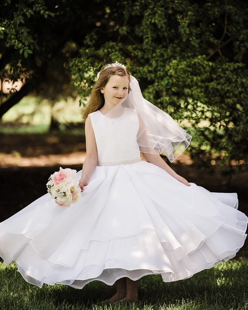Long Island Communion Photographer dress twirl