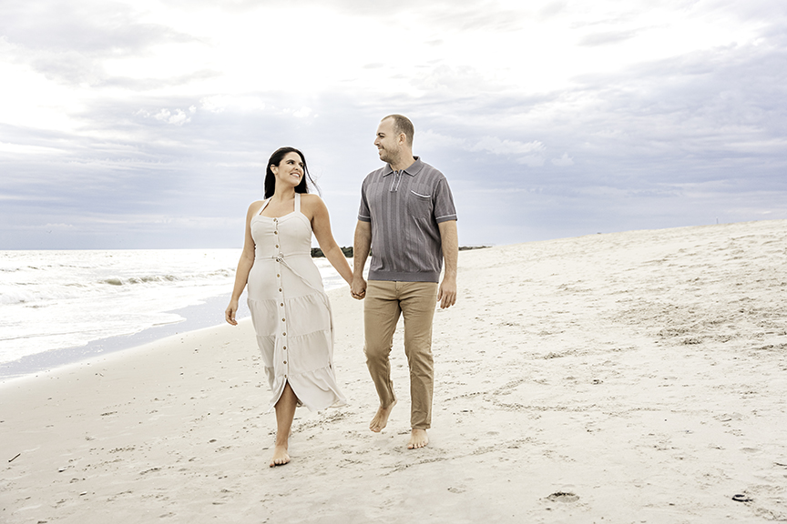 Long Island Natural Couple Photographer walking on beach