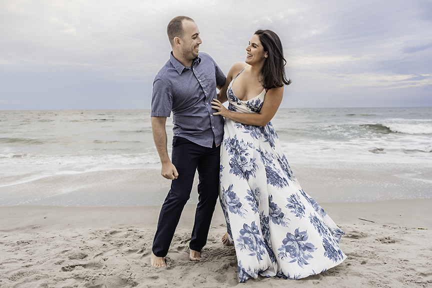 Long Island Natural Couple Photographer blue and white dress