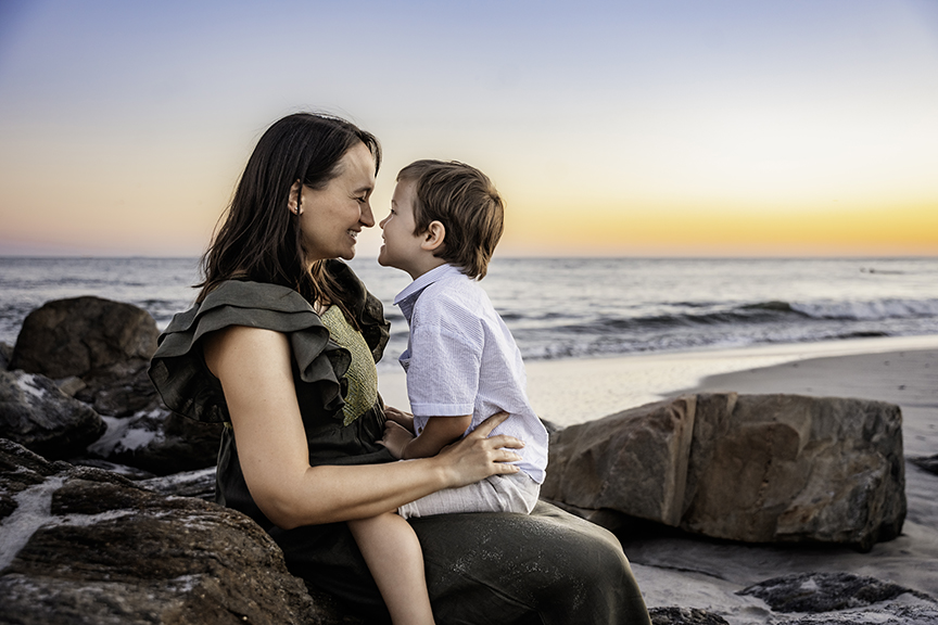 Easy Going Family Photos at the beach on Long Island mom and son