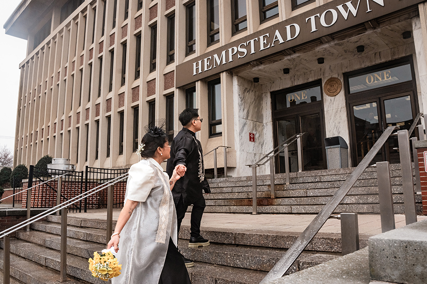 Town of Hempstead Romantic Courthouse Wedding Photos on the steps