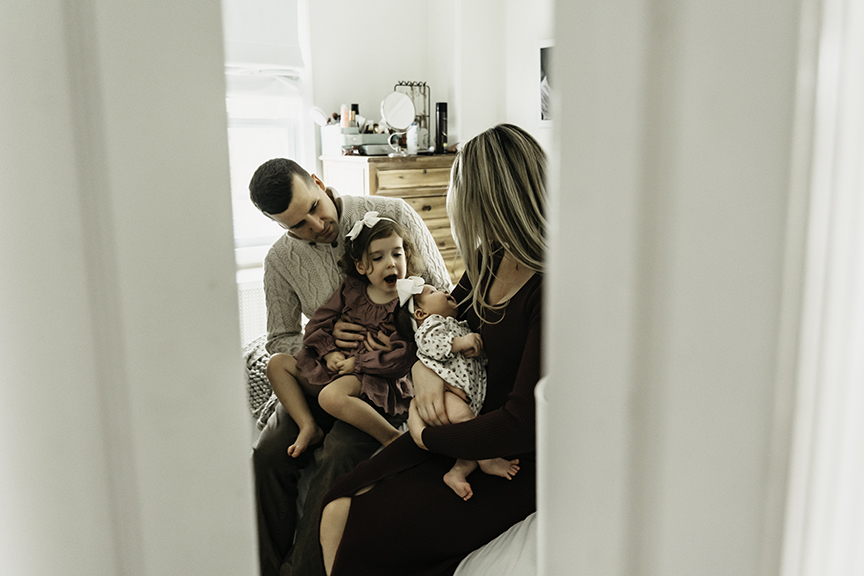 Cozy and Playful In Home New Baby Photos bedroom