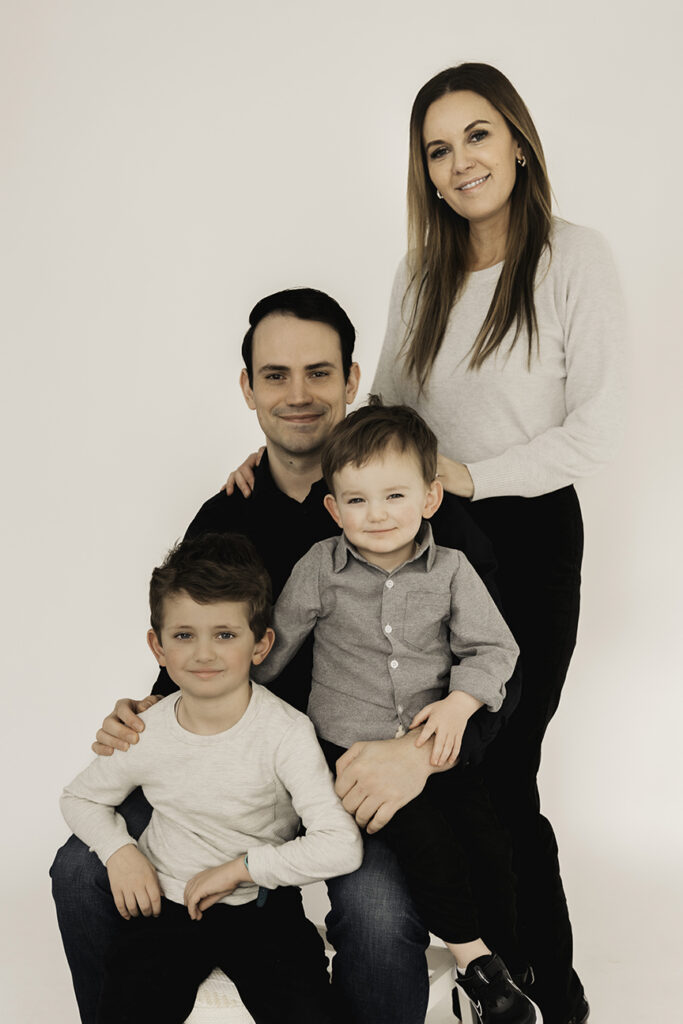 Bright and Modern Family Photos in the Studio white backdrop