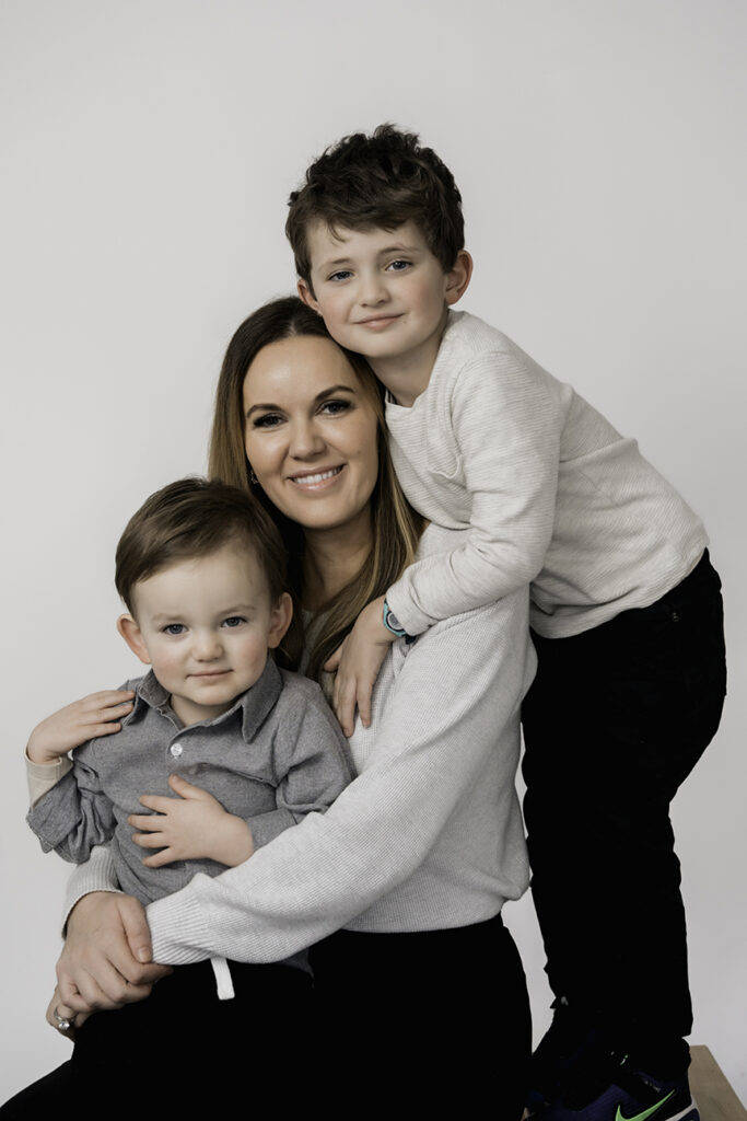 Bright and Modern Family Photos in the Studio mom and boys