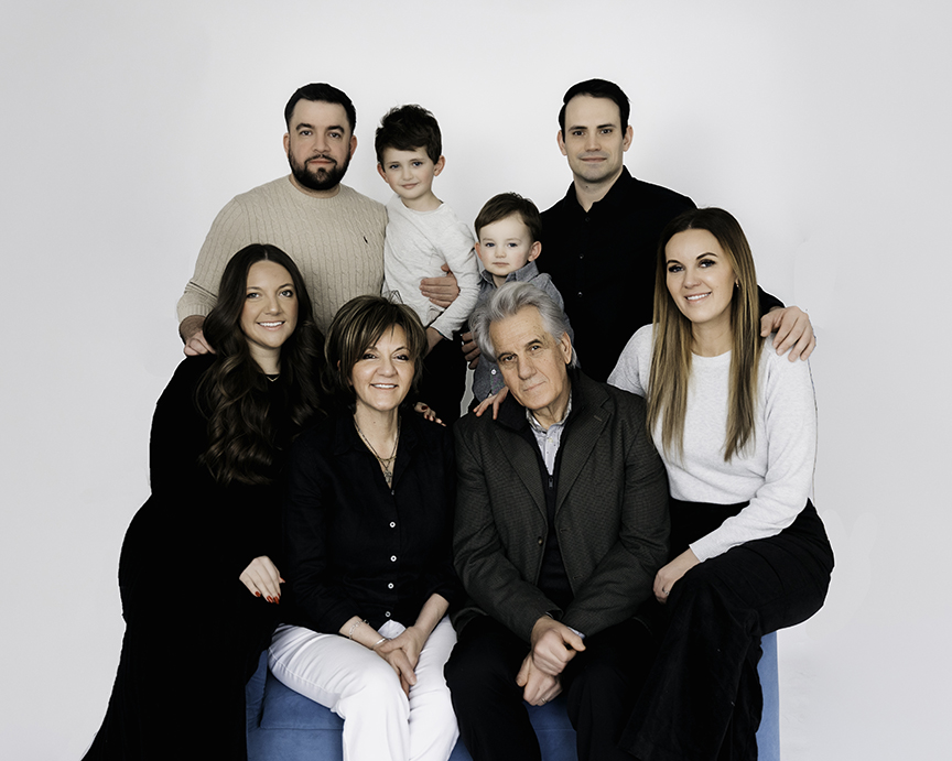 Bright and Modern Family Photos in the Studio grandparents aunt uncle mom and dad kids