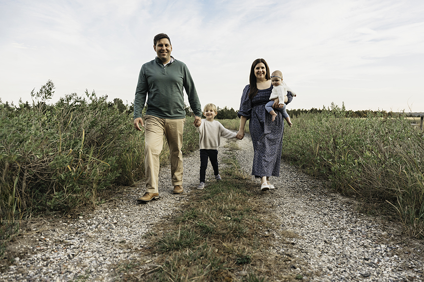 Big brother and baby sister family photos on Long Island beach path