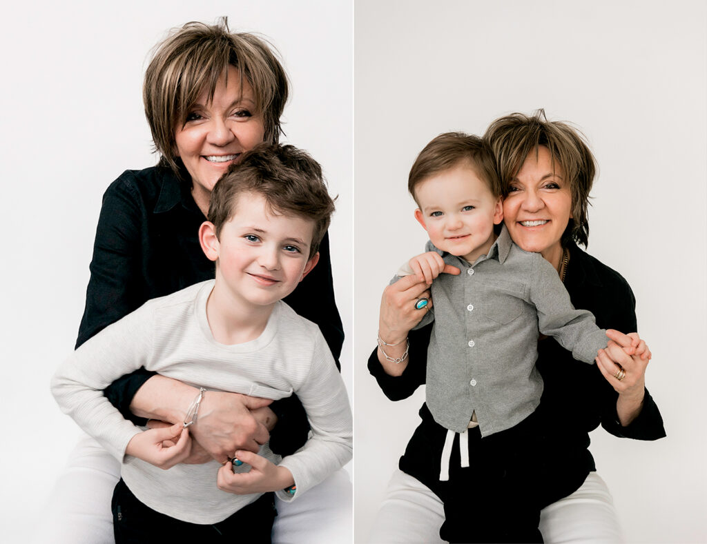 Bright and Modern Family Photos in the Studio grandma and grandkids