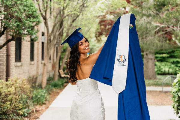 Hofstra University Campus Graduation Photos cap and gown
