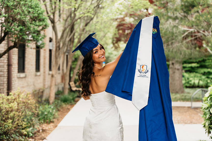 Hofstra University Campus Graduation Photos cap and gown