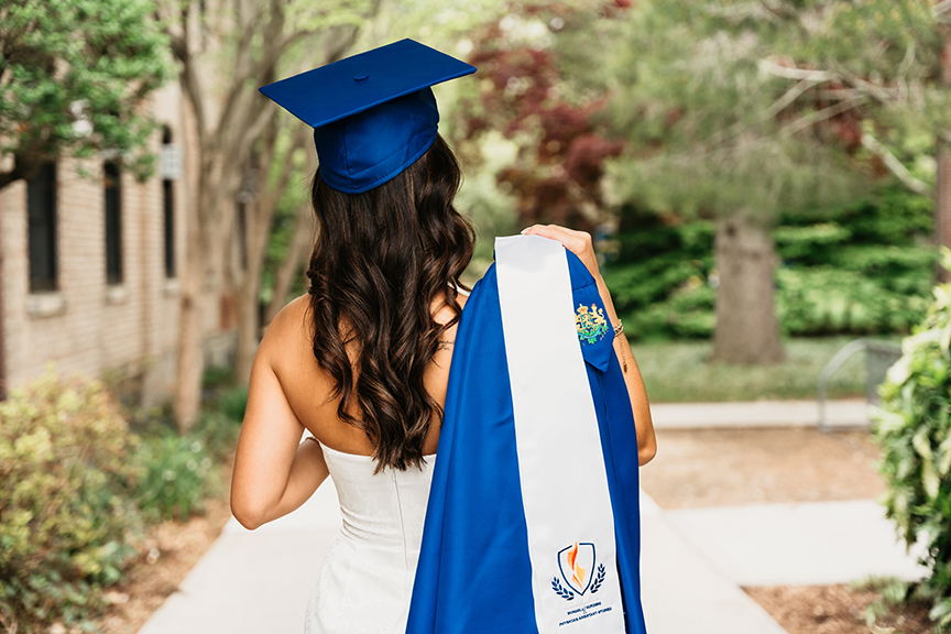 Hofstra University Campus Graduation Photos walking away