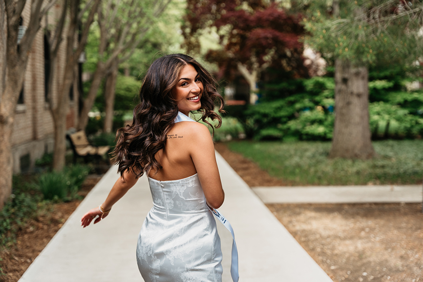 Hofstra University Campus Graduation Photos over the shoulder